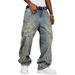 Men's Embroidered Patchwork Jeans – Vintage Streetwear (Distressed Denim, Wide-Leg, Retro Stitching, High Fashion, Urban Style)_mkmklike.com