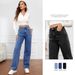 Voya Women's New High Waisted Design Washed Women's Jeans Fashionable And Versatile, Slimming Straight Leg Fashionable Pants Cotton_mkmklike.com