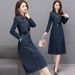 ELLE Collared Denim Women, Spring And Autumn New Style, Slim Fit, Mid-Length, Two-Piece Dress For Moms_mkmklike.com