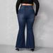 Women's Clothing Plus Size Denim Flared Jeans Dark Blue Ripped And Frayed Hem European And American Style For Women_mkmklike.com