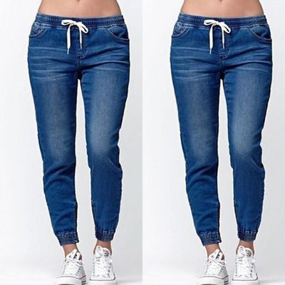 Women's Clothing Loose Large Size Elastic Waist Jeans With Feet Closed Lantern Trousers For Women_mkmklike.com