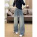 Rhinestone-Embellished High-Waisted Wide-Leg Jeans For Women – Vintage Blue, Flowy & Floor-Length Styling For Effortless Elegance_mkmklike.com