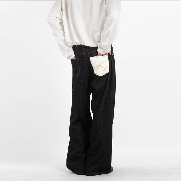 Mamo Gangshan Men's Raw Denim Jeans Straight Leg Loose Fit Curved Cut American Style Trendy And Versatile Baggy Pants_mkmklike.com
