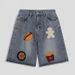 Men's Summer Thin Loose Denim Shorts High Street Style American Trendy And Cool Five Point Embroidery with Hamburger Fries Towel_mkmklike.com