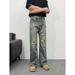 Men's Rhinestone Embellished Jeans – Distressed Washed Denim Pants With Star Studs, Streetwear Straight-Leg Fit (Blue)_mkmklike.com