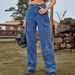Women's Clothing New Denim Washed Multi Pocket Design Overalls Trousers Casual Pants_mkmklike.com