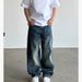 Vintage Distressed Carpenter Jeans For Men & Women - Relaxed Straight Leg Denim Pants With Raw Hem & Contrast Stitching_mkmklike.com