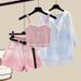 Women’s Clothing Plus Size Women's Summer Wear A Complete Set Of New Sun Protection Shirt Slim Suspenders Denim Shorts Three Piece Set_mkmklike.com