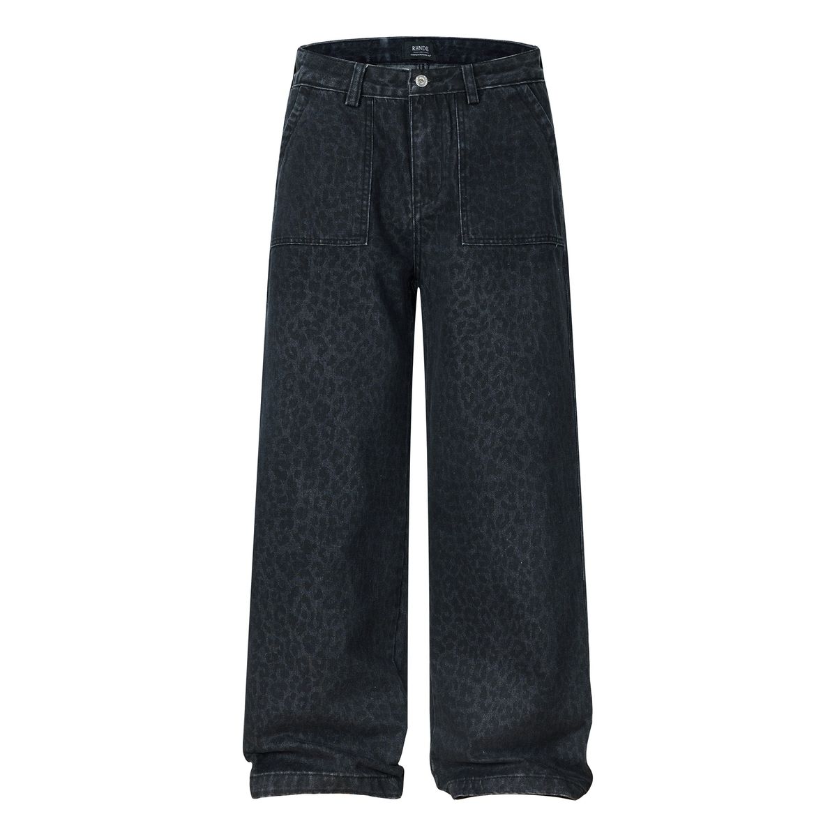 Men's Wide Leg Jeans Trendy Leopard Print Washed High End Design Loose Fit Casual Denim_mkmklike.com