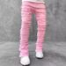 Men's Clothing Creative New Men's Fashion Trend Ins Elastic Tassel Patch Denim Straight Pants_mkmklike.com