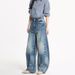 Men's Washed Blue Denim Jeans - American Vintage Baggy Cargo Pants With Distressed Details_mkmklike.com