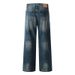 Lushangshuai Fashion Vibe Style American High Street Lightning Pattern Washed Jeans Men's Straight Wide-Leg Pants_mkmklike.com