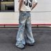High Street Retro Ink Wash Ripped Jeans Men's Trendy Brand Hiphop Loose Slim Casual Wide Leg Men's Pants_mkmklike.com