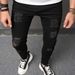 Men's Slim Fit Stretch Jeans - Classic Black Denim With Washed & Distressed Details - Straight Leg Comfort For Casual Wear_mkmklike.com
