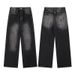 Men's Vintage Washed Straight-Leg Jeans – Relaxed Fit High-Waisted Denim Pants With Distressed Details, Classic Blue & Black (S-XL)_mkmklike.com