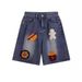 American Street Old Creative French Fries Hot Dog Towel Embroidered Denim Shorts Men's And Women's Trendy High Street Straight Five-point Pants_mkmklike.com