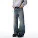 American Style Trendy Design Lightning Pattern Washed Denim Pants Men's Cleanfit Distressed Straight-Leg_mkmklike.com