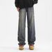 Four Seasons Washing Water Mopping Jeans Solid Color Retro Simple Hong Kong Style Loose Straight Pants_mkmklike.com