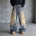 Streetwear Artist Jeans – Distressed Graffiti & Relaxed Straight Fit – Urban Baggy Denim Pants For Men_mkmklike.com