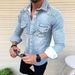 Wholesale foreign trade new men's clothing Korean style denim clothes washed men's slim casual long-sleeved denim shirt jacket for men_mkmklike.com
