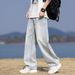 Men's Washed Wide-Leg Jeans - Vintage Straight Denim Pants For Streetwear & Casual Versatile Styling_mkmklike.com