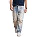 Men's High Street Distressed Blue Washed Straight Leg Jeans - Classic Denim Pants For Casual & Urban Style_mkmklike.com
