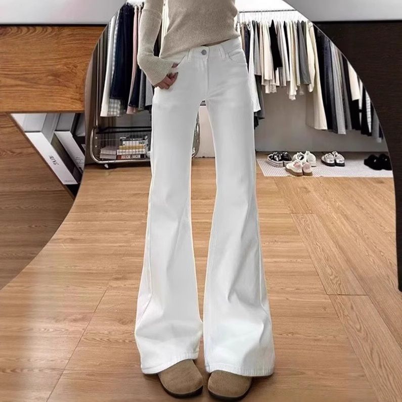 White Flared Jeans Women, 2025 Summer New Style, Suitable For Petite Pear-shaped Figures, Plus Size, Not Tight-fitting,_mkmklike.com