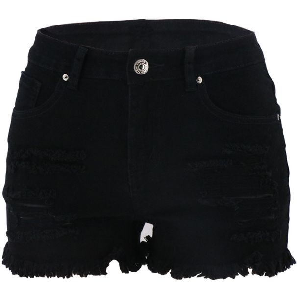 Women's Clothing Hole Washed Black And White High Waist Temperament Commuter Women's Denim Shorts_mkmklike.com