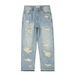 Men's Distressed Washed Denim Jeans - High Street Baggy Straight Leg Pants With Vintage Streetwear Style_mkmklike.com