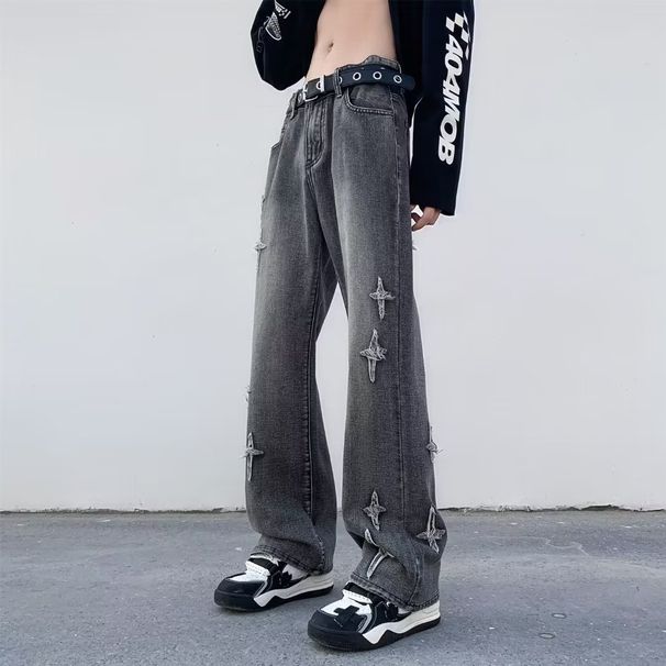 Men's Retro Hip-Hop Straight Leg Jeans - Vintage Washed Trousers For Casual Streetwear (Khaki, Black)_mkmklike.com