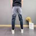 Men's Gradient Color Slim Fit Jogger Harem Pants Casual Dad Jeans Elastic Waist Blue Long Polyester Slight Stretch_mkmklike.com