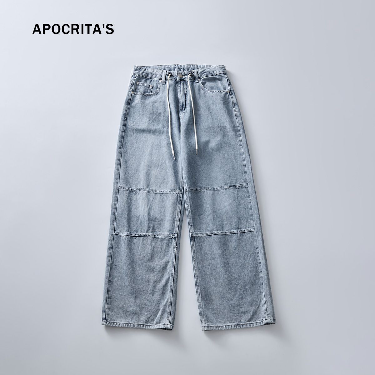 Men's Clothing High Street Jeans High End Cool And Stylish Loose Straight Lace Up Trousers_mkmklike.com