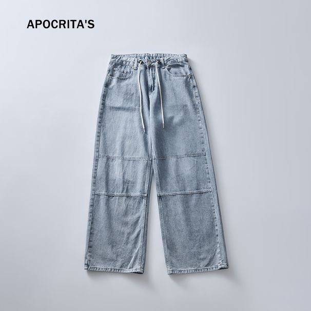 Men's Clothing High Street Jeans High End Cool And Stylish Loose Straight Lace Up Trousers_mkmklike.com