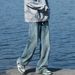 Men's Trendy Casual Wide Leg Jeans Splatter Paint Straight Loose Fit Washed Retro American High Street Style Long Pants_mkmklike.com