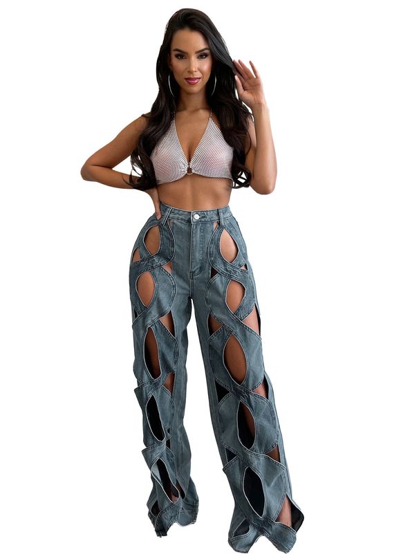 Women's Clothing Stretch Denim Jeans Personalized Twisted Hollow Loose Large Straight Fabric_mkmklike.com