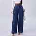 Women's High-Waisted Wide-Leg Jeans Retro Dark Blue Button Design Autumn Winter plus Size Casual Comfortable Fit_mkmklike.com