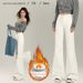 Women's Clothing Korean Style Fleece Lined Wide Leg Flared Jeans Versatile Denim Classic Hot Style For Autumn Winter Regular Fit Solid_mkmklike.com