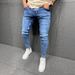 Men's Stretch Slim Fit Jeans With Distressed Details - Comfortable & Stylish Denim Pants For Everyday Wear_mkmklike.com
