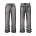 Gradient Deconstructed Wide Leg Jeans Men Women Washed Heavy Duty Slightly Flared Blue Gray Mid Waist Long Pants_mkmklike.com