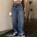Women's Retro Dark Blue Floor Length Loose Wide Leg Jeans Trousers mid Waist Street Style Cross Border E Commerce_mkmklike.com