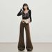 Wholesale And Dropshipping Of Women's American Retro Low-waist Slim Flared Jeans In Maillard Brown Coffee Color_mkmklike.com