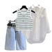 Women's Clothing Summer Suits For Women New Large Size Women's Clothing Shirt Top Suspenders With Denim Shorts Three Piece Suit_mkmklike.com