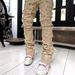 New Men's Denim Straight Pants, European And American Street Fashion Ins Popular Elastic Sticker Denim Straight Pants_mkmklike.com