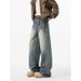 "Men's Relaxed Fit Wide Leg Jeans – Vintage Straight Cut Denim Pants With Distressed Wash (90s Retro Streetwear, High Waist Oversized Fit)"_mkmklike.com