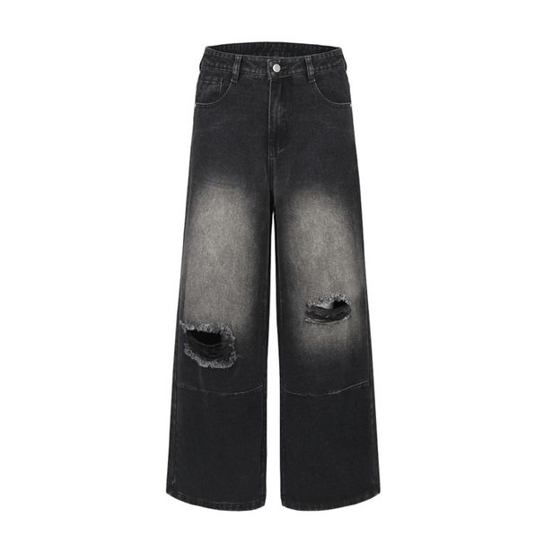 Men's Ripped Jeans Dad Street Style Punk Vintage Washed Loose Wide-Leg Straight Long Pants_mkmklike.com