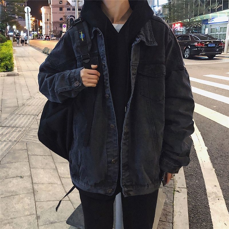 Loom Sring And Autumn Retro Hong Kong Style Denim Jacket For Men, Loose Fit, Versatile, Washed Trendy Ins Style, Handsome_mkmklike.com