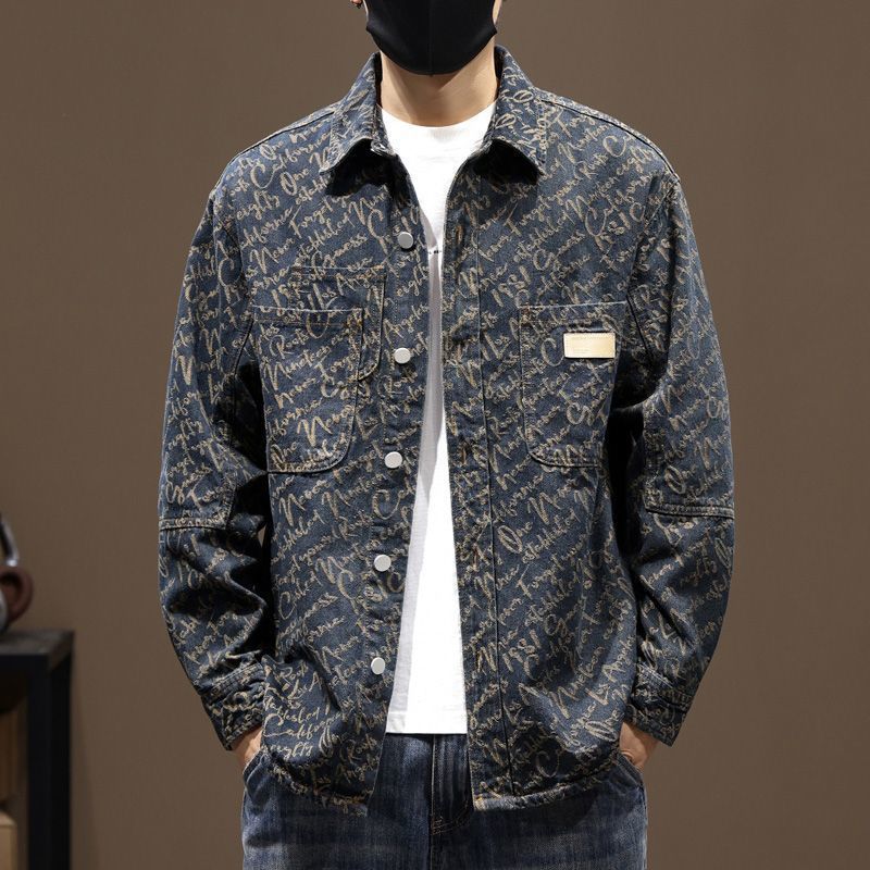 Denim Men's Spring And Autumn New High-End Jacquard Washed Lapel Casual Long Sleeved Shirt Jacket_mkmklike.com