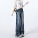 Wholesale High-gloss Blue American Retro Low-waist Flared Straight Jeans For Women, Loose And Slimming, Floor-length_mkmklike.com