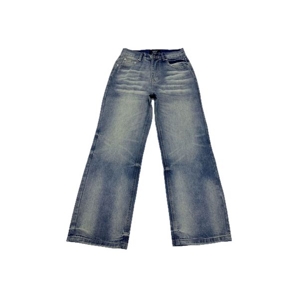 Men's Heavyweight American Streetwear Denim Jeans – A-Line Washed Blue Straight-Leg Relaxed Fit For Clean Aesthetic (S/M/L/XL)_mkmklike.com