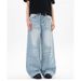 Men's Clothing Blue Straight Jeans Men And Women Spring New Style Cat Whisker Design Loose Wide Leg Casual Long Pants_mkmklike.com